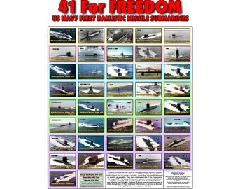 US Navy - 41 For Freedom Poster - US Navy Cold War winners,  18" x 24" full color laminated poster, Military Submarine FREE Shipping