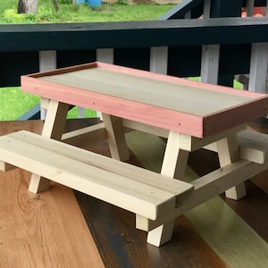 Mini Pet, Chicken feeder, Bird feeder, Picnic Table Handcrafted Wood