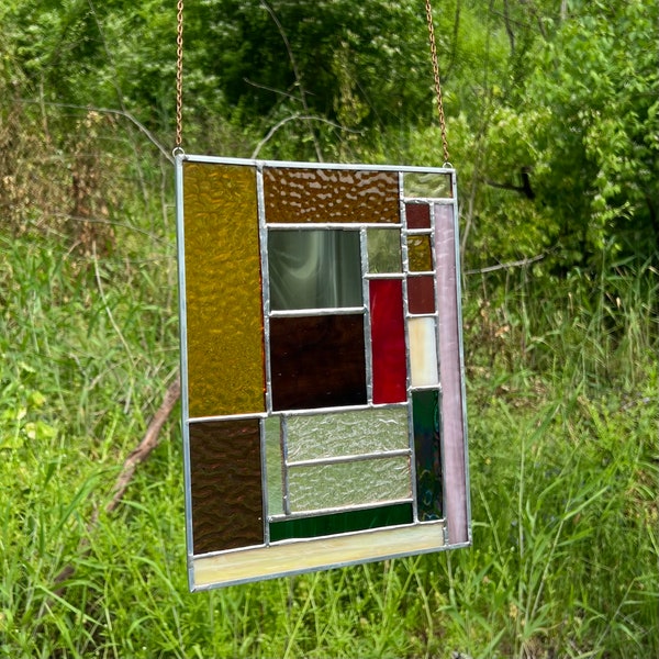 Rustic Bourbon Beauty- Stained Glass Hanging Panel Art Piece