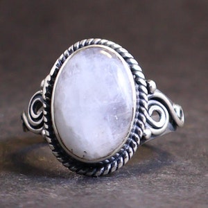 Moonstone Ring, Sterling Silver Ring For Women, Statement Oval Ring, Handmade Ring For Wedding Anniversary Christmas Gift Ring, Gift For Her