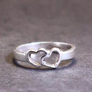 Double Heart Ring, Heart Ring, Stacking Ring, Sterling Silver Ring, Best Friend Ring, Minimalist Ring, Promise Ring, Gift For Her, Love Ring