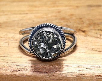 Raw Pyrite Sterling Silver Statement Ring, Natural Druzy Stone, Rustic Boho Gift, Handcrafted Unisex