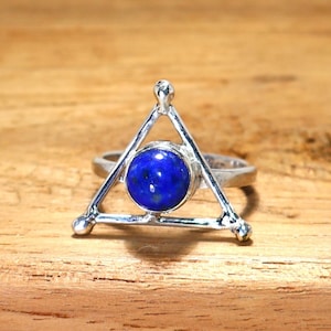 Lapis lazuli Ring, handgefertigter dreieckiger Verlobungs ring aus Sterling silber, natürlicher blauer Lapis lazuli Edelstein, Boho Schmuck
