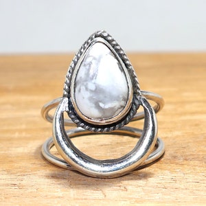 Handmade Pear Howlite Ring: 925 Sterling Silver Boho Jewelry