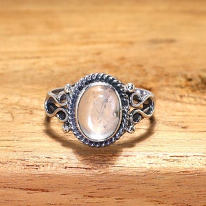 Clear Quartz Ring, 925 Sterling Silver Handmade Jewelry, Natural Crystal Quartz Round Gemstone Statement Ring, April Birthstone Gift for Her