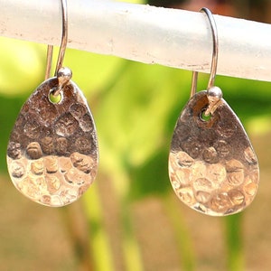 Silver Hammered Earrings, Handmade Silver Oval Earrings, Strerling Silver Earrings, Teardrop Dangle Earrings For Women, Wedding Gift For Her