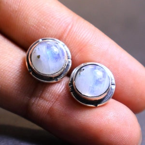 Moonstone Stud Earrings, 925 Sterling Silver Handmade Ear Post, Natural Moonstone Round Gemstone Stud Earrings, Birthstone Gift for Her Gift
