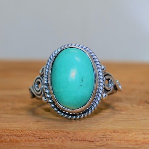 Turquoise Ring, 925 Sterling Silver Handmade Jewelry, Natural Oval Turquoise Green Gemstone Promise Ring, December Birthstone, Gift for Her