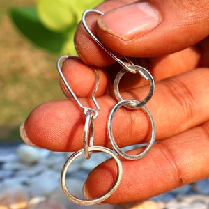 Interlocking Open Circle Earrings, Double Hoop Circle Earrings for Women, 925 Sterling Silver Earrings, Handmade Drop Earrings, Gift For Her
