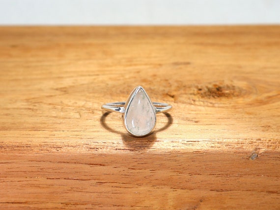 Teardrop Crystal Quartz Sterling Silver Ring, Pear Cut Clear