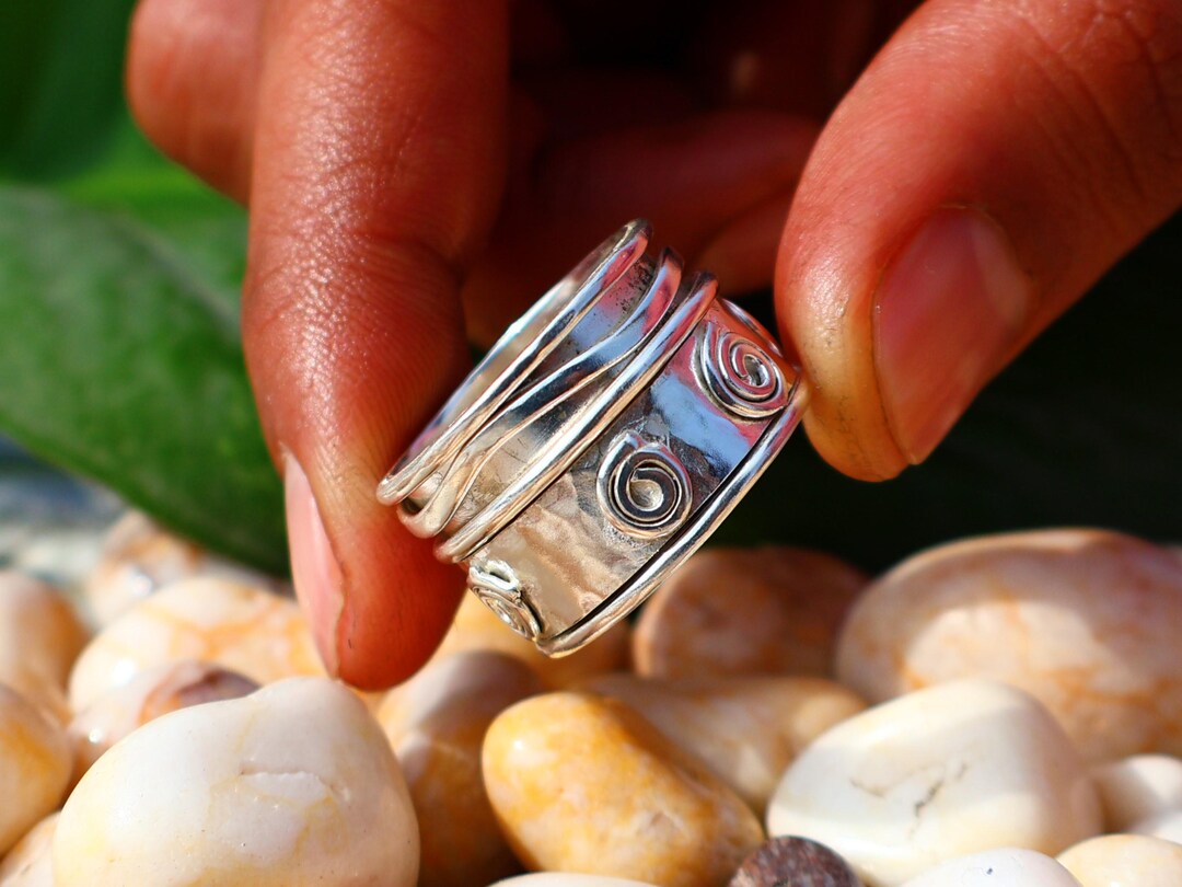 Sterling Silver Fidget Spinner Ring, Handmade Wide Band Ring ...