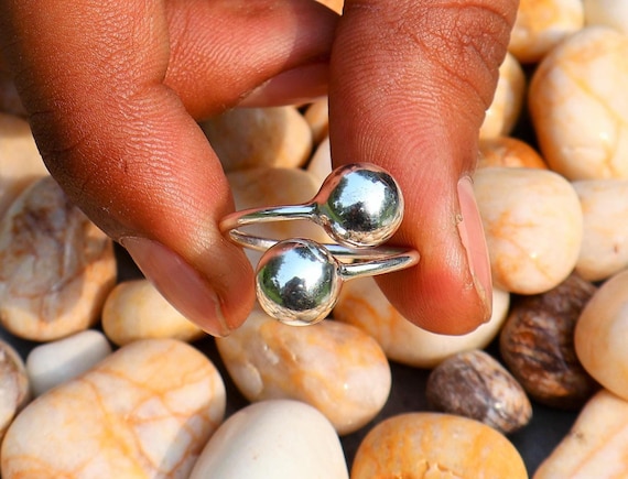 Double Ball Ring, Handmade Sterling Silver Ring, Women Jewelry