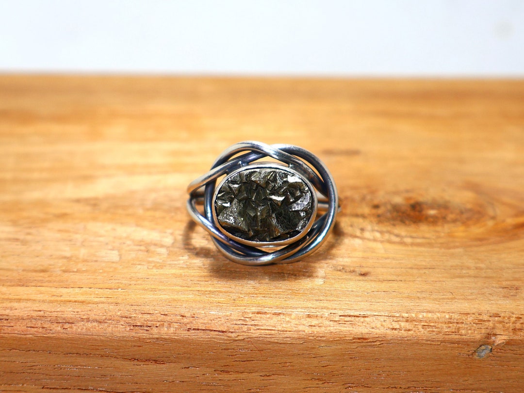 Bague en pyrite, bijou délicat fait main en argent sterling, bague