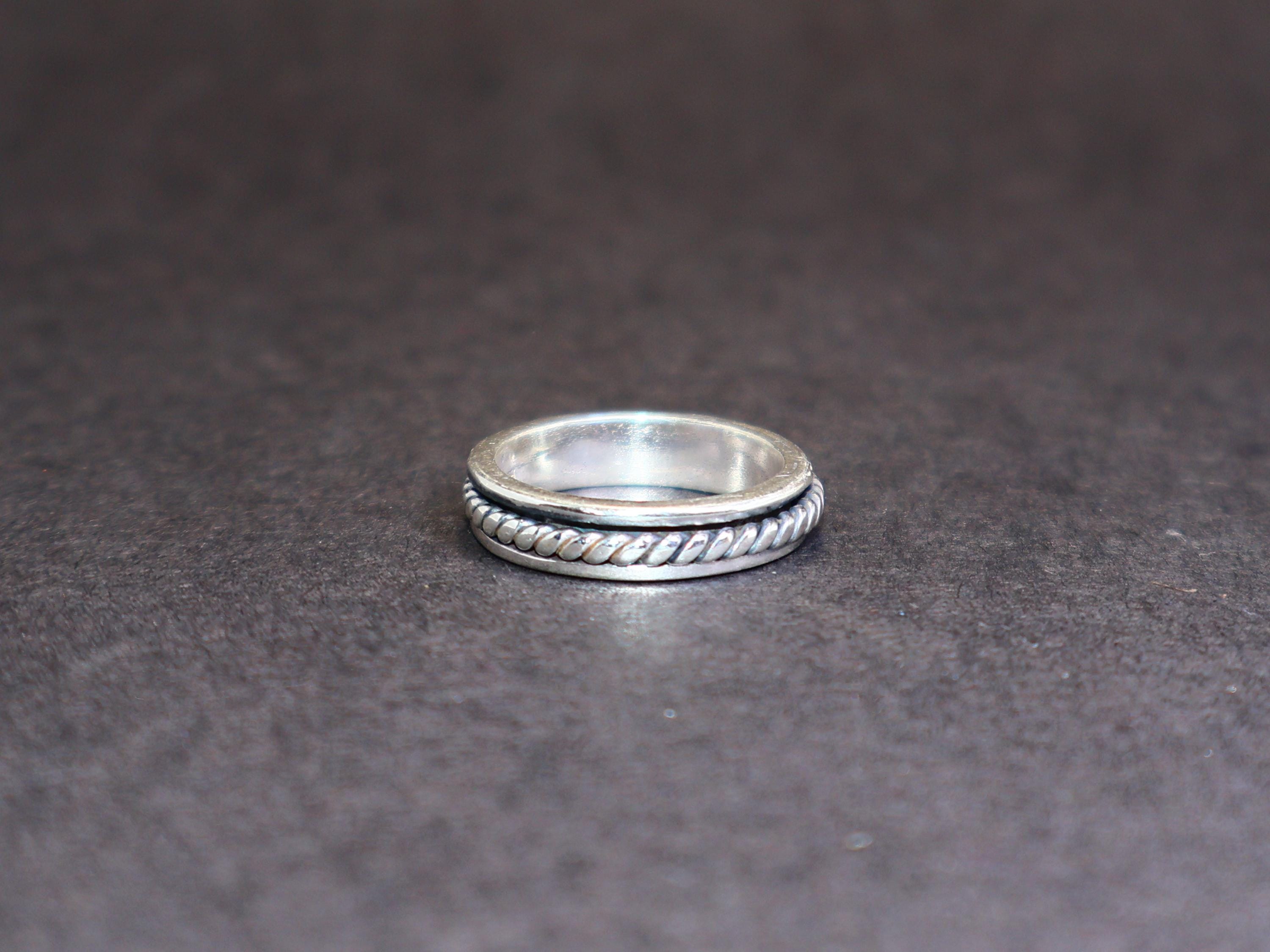 Sterling Silver Rope Spinner Ring, Meditation Band, Fidget Ring Anxiety ...