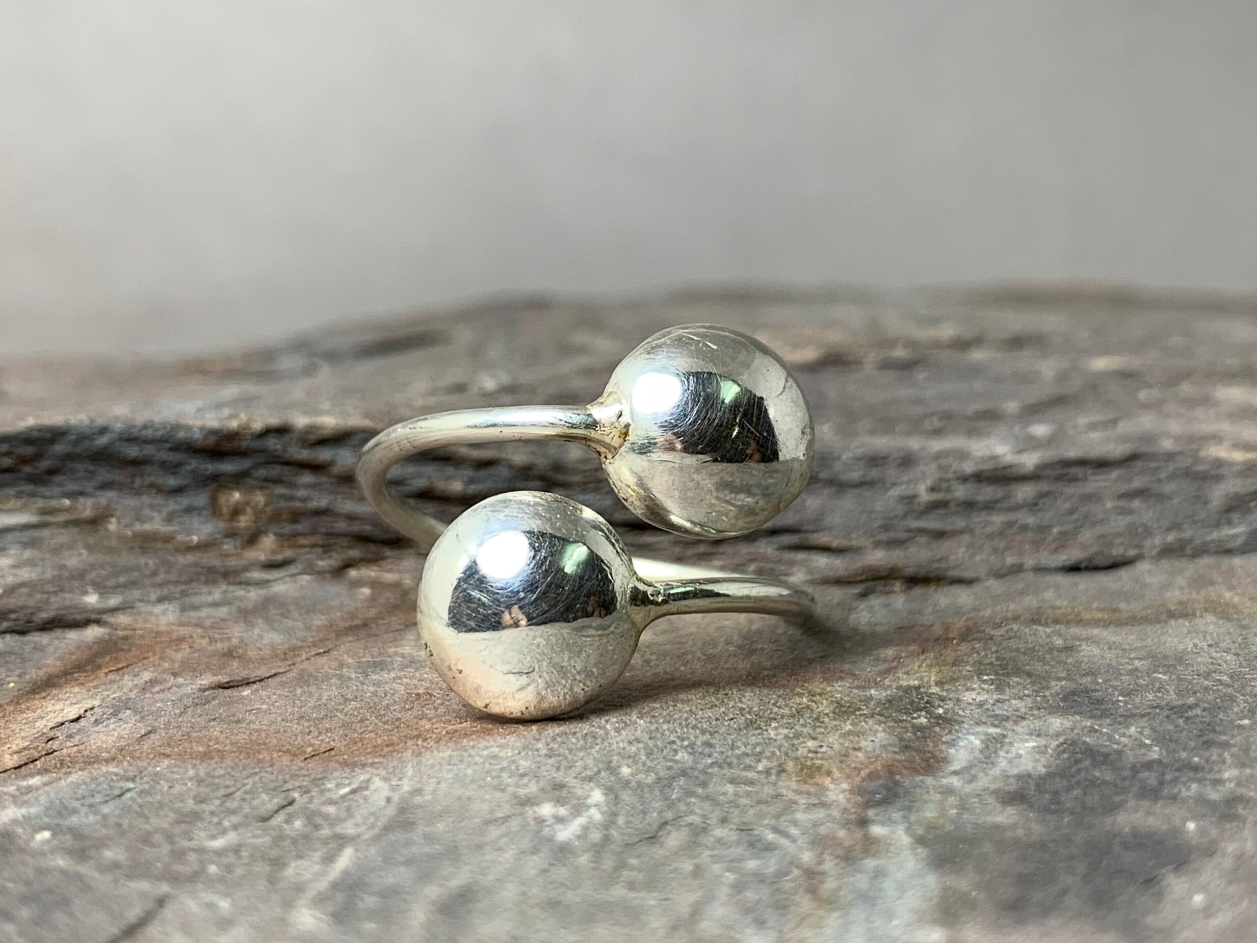Double Ball Ring Silver Ball Ring 925 Silver Ring Statement Etsy