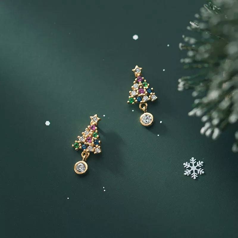 Micro Christmas Tree Earrings, Christmas Tree Light Earring