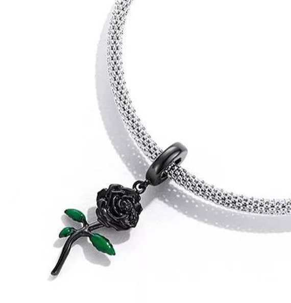Black Rose Charm - Compatible with Pandora Bracelets