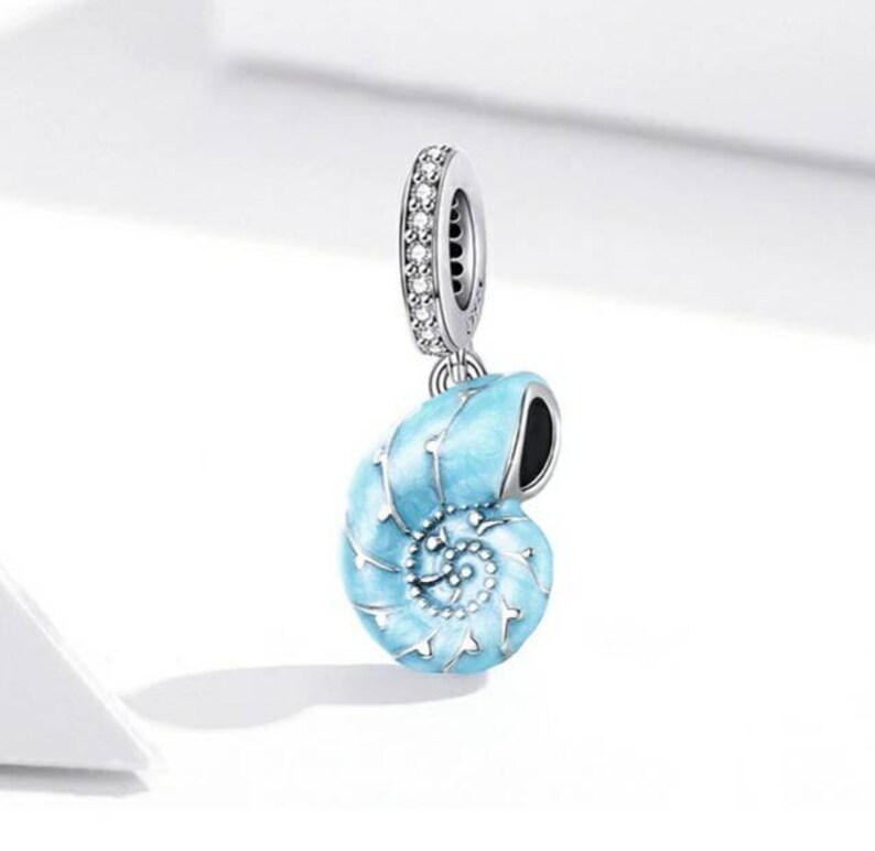 Silver & Blue Seashell Bracelet Charm Fits Pandora Shell Etsy