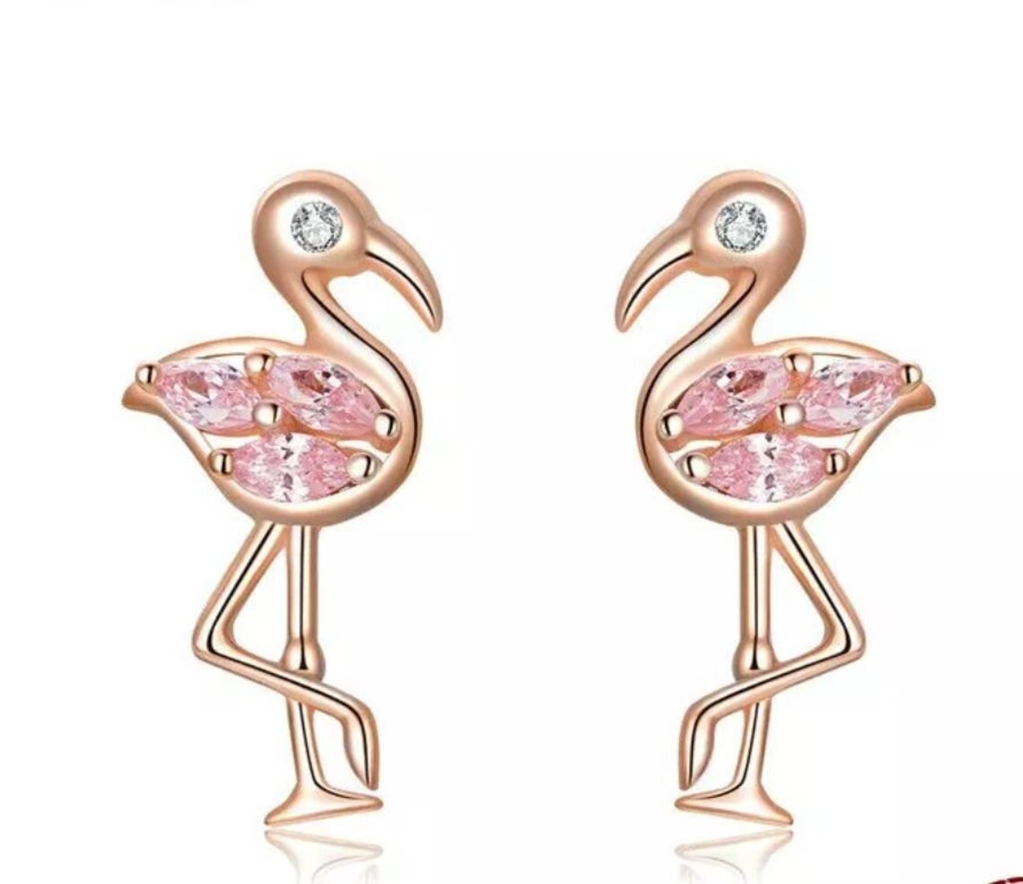 Rose Gold Flamingo Earrings Flamingo Gift Ideas Flamingo Ear - Etsy