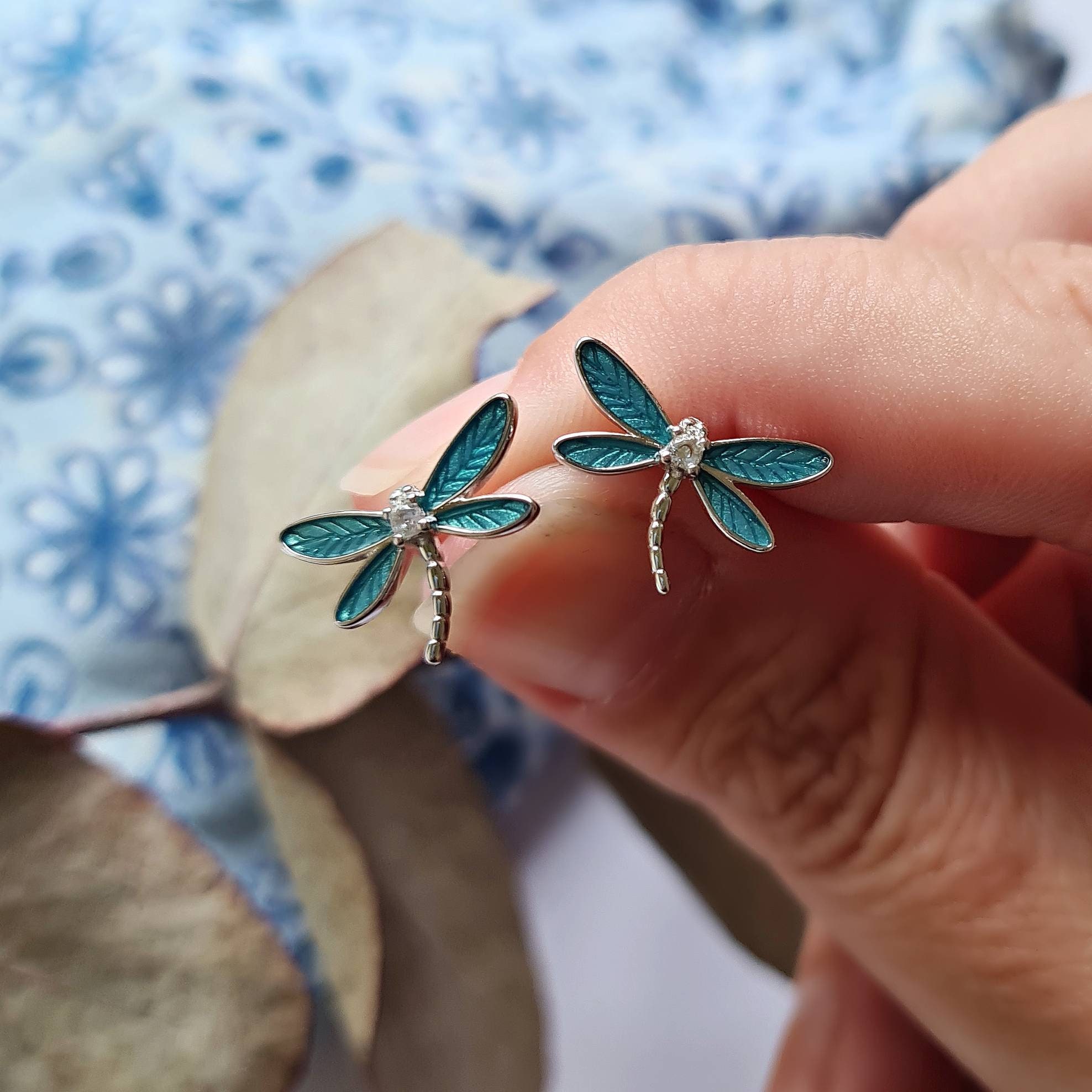 Silver Dragonfly Earrings Turquoise Earrings Valentines Gift