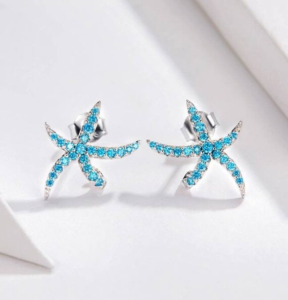 Women's Silver Starfish Earrings Pink Crystal Stone Gift Stocking Filler UK 