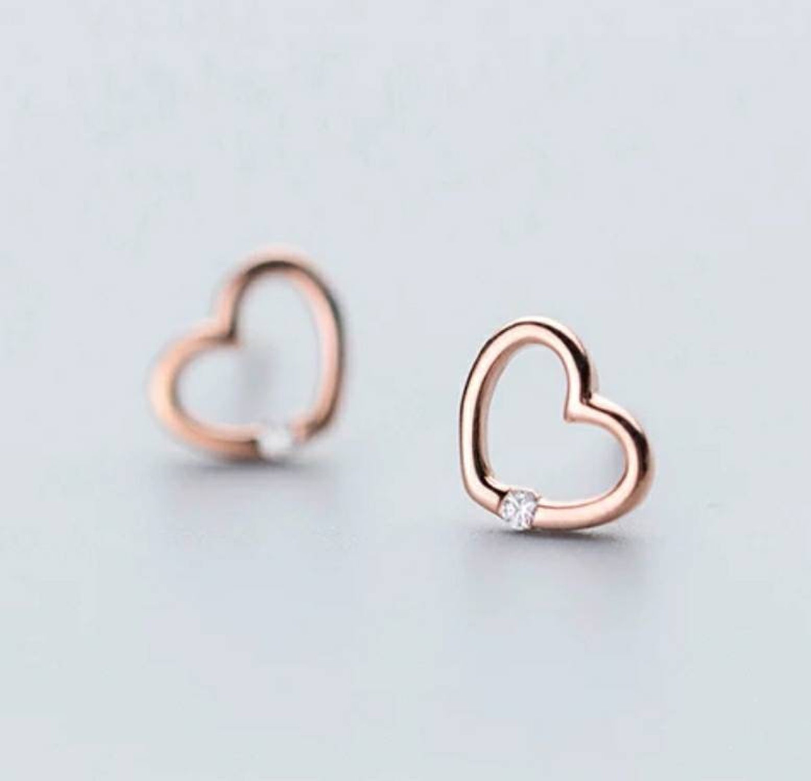 Rose Gold Ear Studs Diamante Heart Earrings Mini Earrings | Etsy