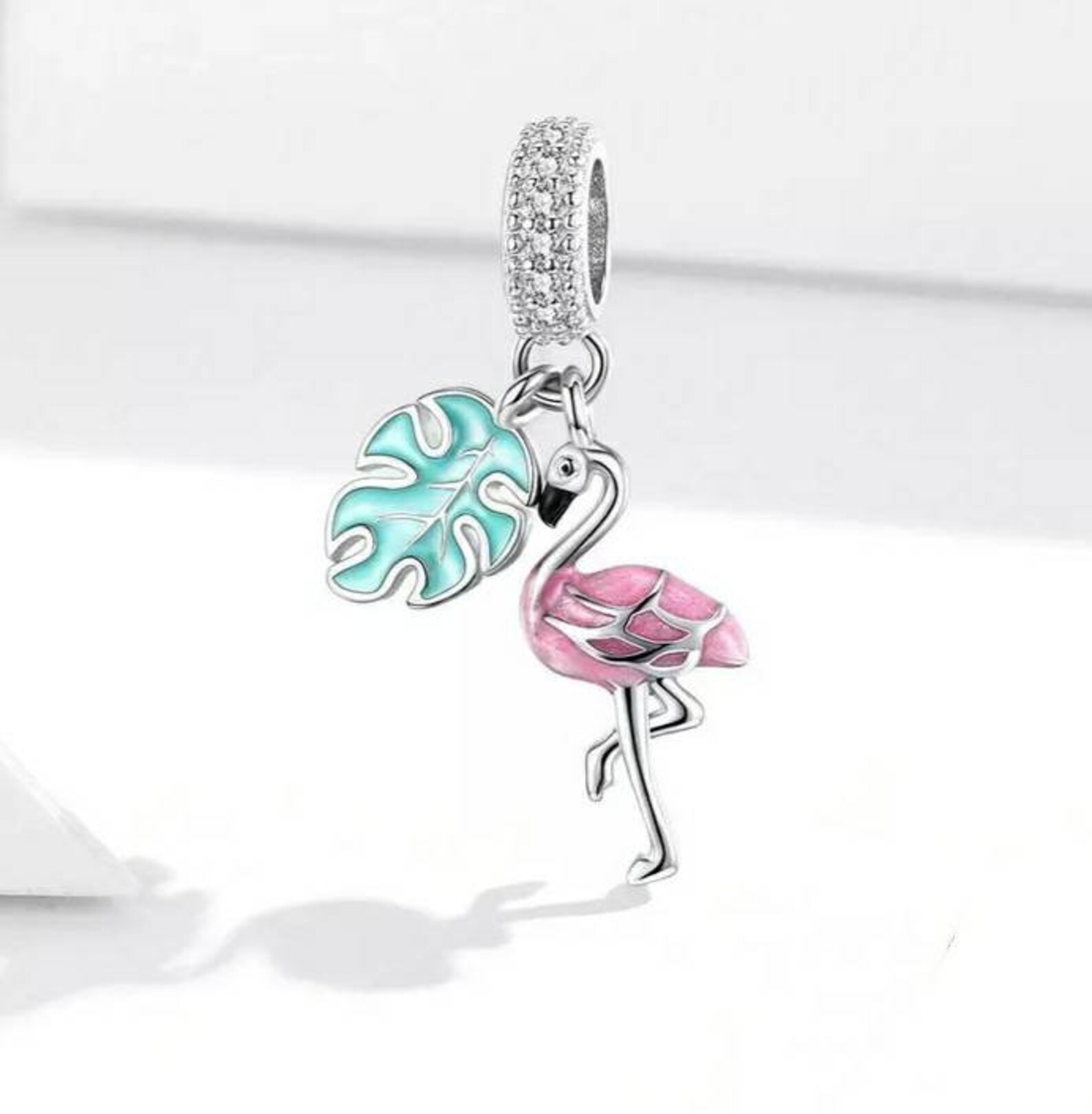 Flamingo 9mm Enamel Italian Charm - 9mm Italian Charm - UK