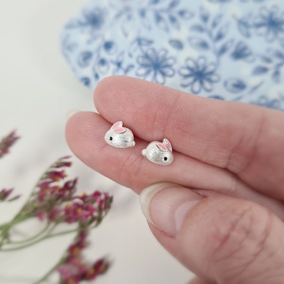 Bunny Rabbit Earrings Silver Rabbit Ear Studs Children s
