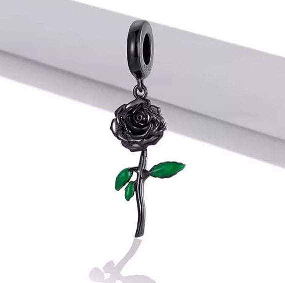 Black Rose Charm, Rose Bracelet Charm, Pandora Gothic Rose, Rose Jewellery,  Valentines Gift for Her 