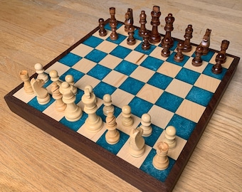 Hand Crafted Custom Solid Wood Epoxy Chess Board