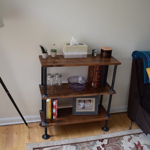 Free-standing, Wood and Black Iron Pipe fitting, Shelf Storage, Bookcase, Display