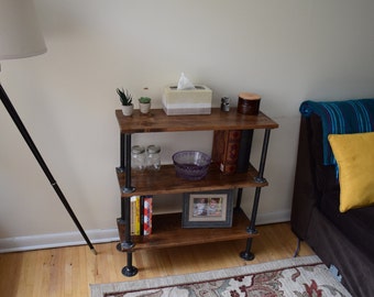 Free-standing, Wood and Black Iron Pipe fitting, Shelf Storage, Bookcase, Display