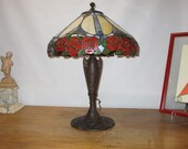 PG 22 Cast Iron Leaded Slag Glass Period Double Socket Arts and Crafts Lamp