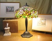 PG 27 Solid Bronze Stained Glass Cherry Blossom Two Light Table Lamp