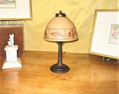 PG 31 Antique Reverse Painted Molded Glass Table Lamp 8 1 4 quot Shade