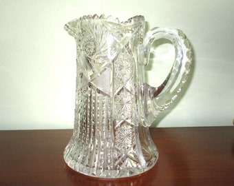 PG 49 Brilliant Cut Glass Large Pitcher Hobstar and Pinwheel