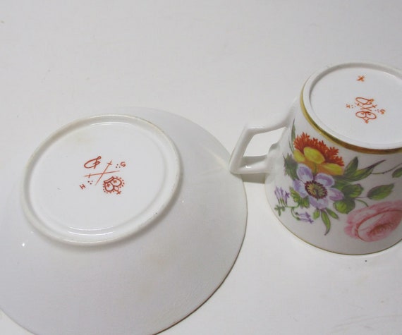 PG 7 Derby 19th Century Stevenson and Hancock Hand Painted Demitasse Cup and Saucer Artist Signed 1860's