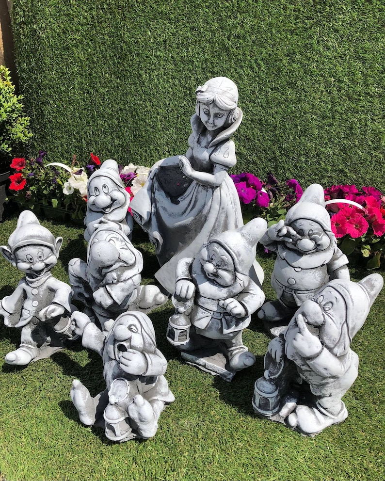 Concrete Snow White Seven Dwarfs Complete Set Garden Lawn Etsy Uk