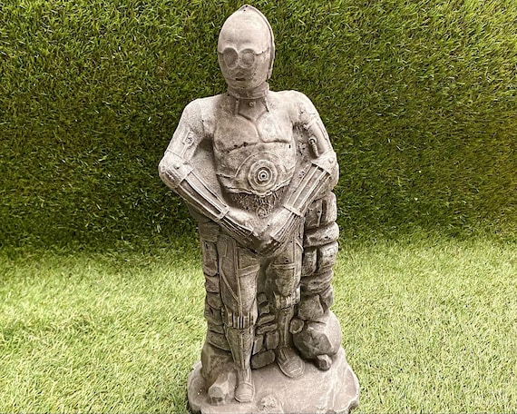 Tall C-3PO Star Wars Concrete Garden Sculpture Lawn Ornament Frost