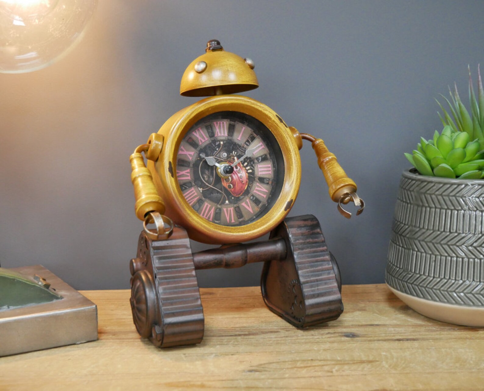 Yellow Robot Clock Scifi Table Clock Metal Home Ornament Etsy UK