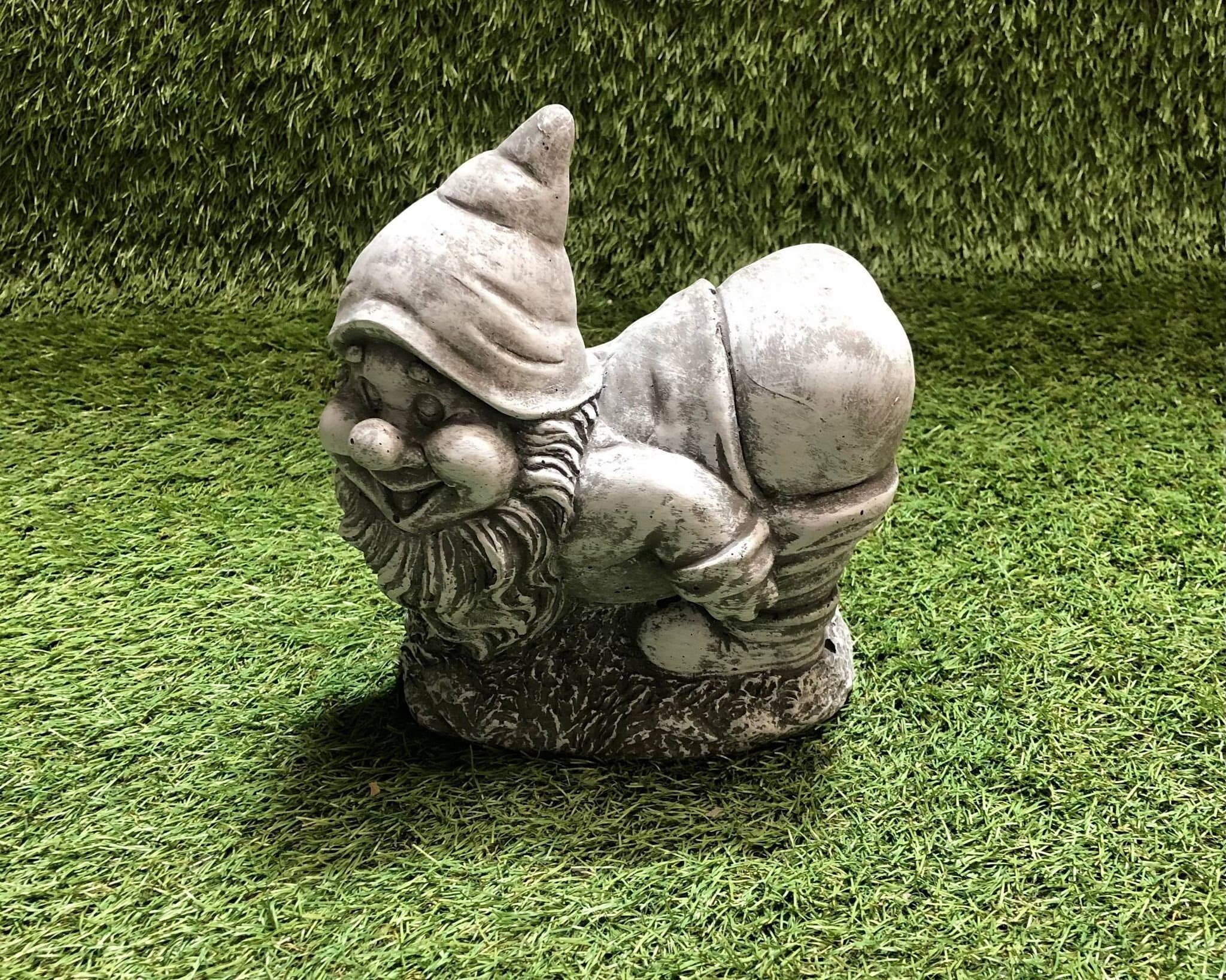 Concrete Naughty Gnome Sculpture Lawn Ornament / Rude Hilarious