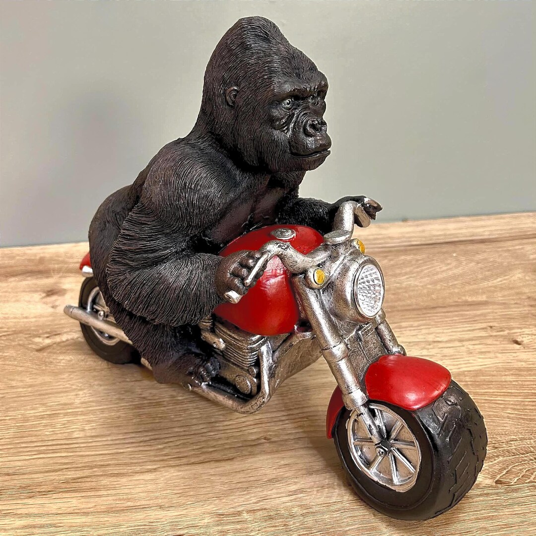 Gorilla on Motorbike With Solar Light Indoor or Outdoor Sculpture
