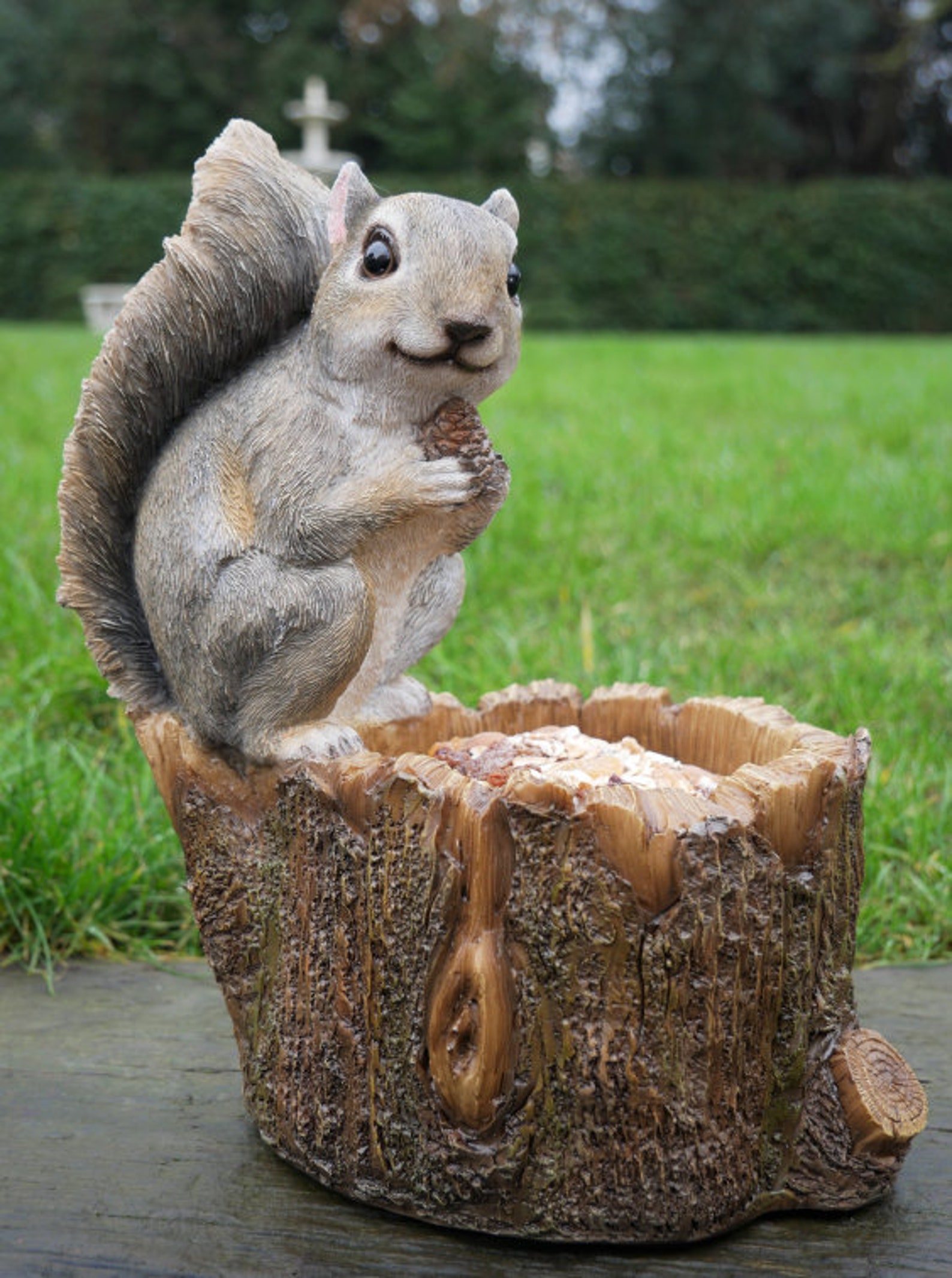 Squirrel Bird Feeder Resin Log Stump Outdoor Garden Ornament Etsy UK