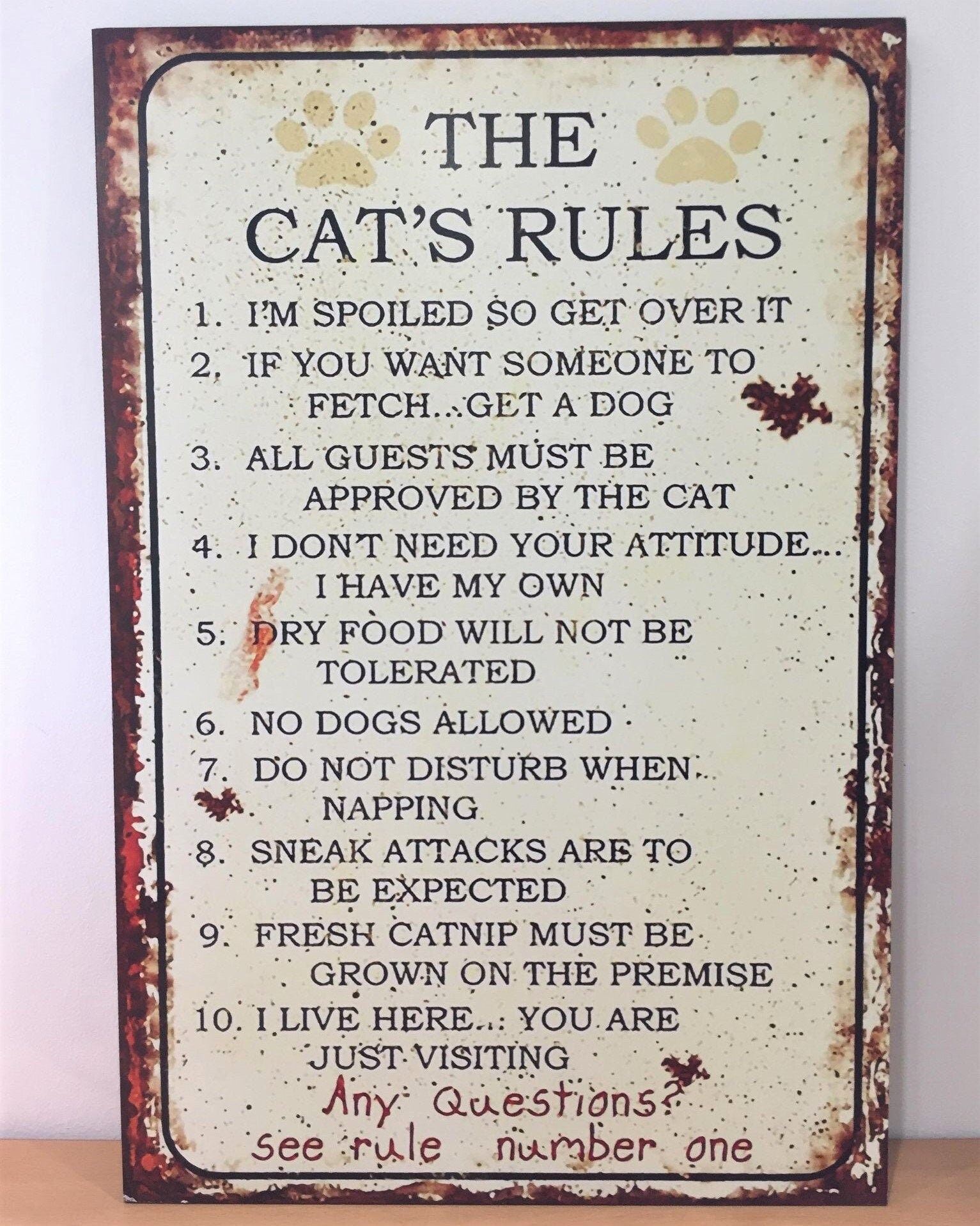 The Cat's Rules Wooden Plaque Hanging Hilarious Sign Etsy