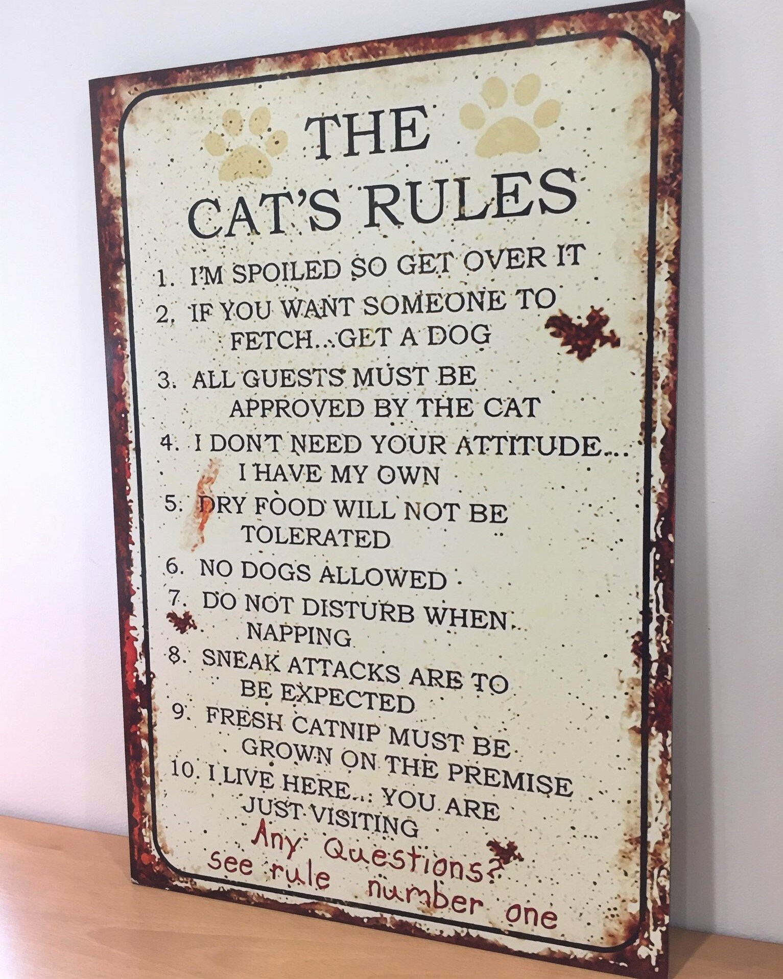 The Cat's Rules Wooden Plaque Hanging Hilarious Sign Etsy