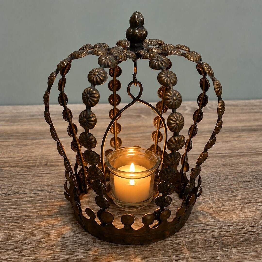 Crown Lantern Candle Holder Metal Tea Light Unique Home Antique Style ...