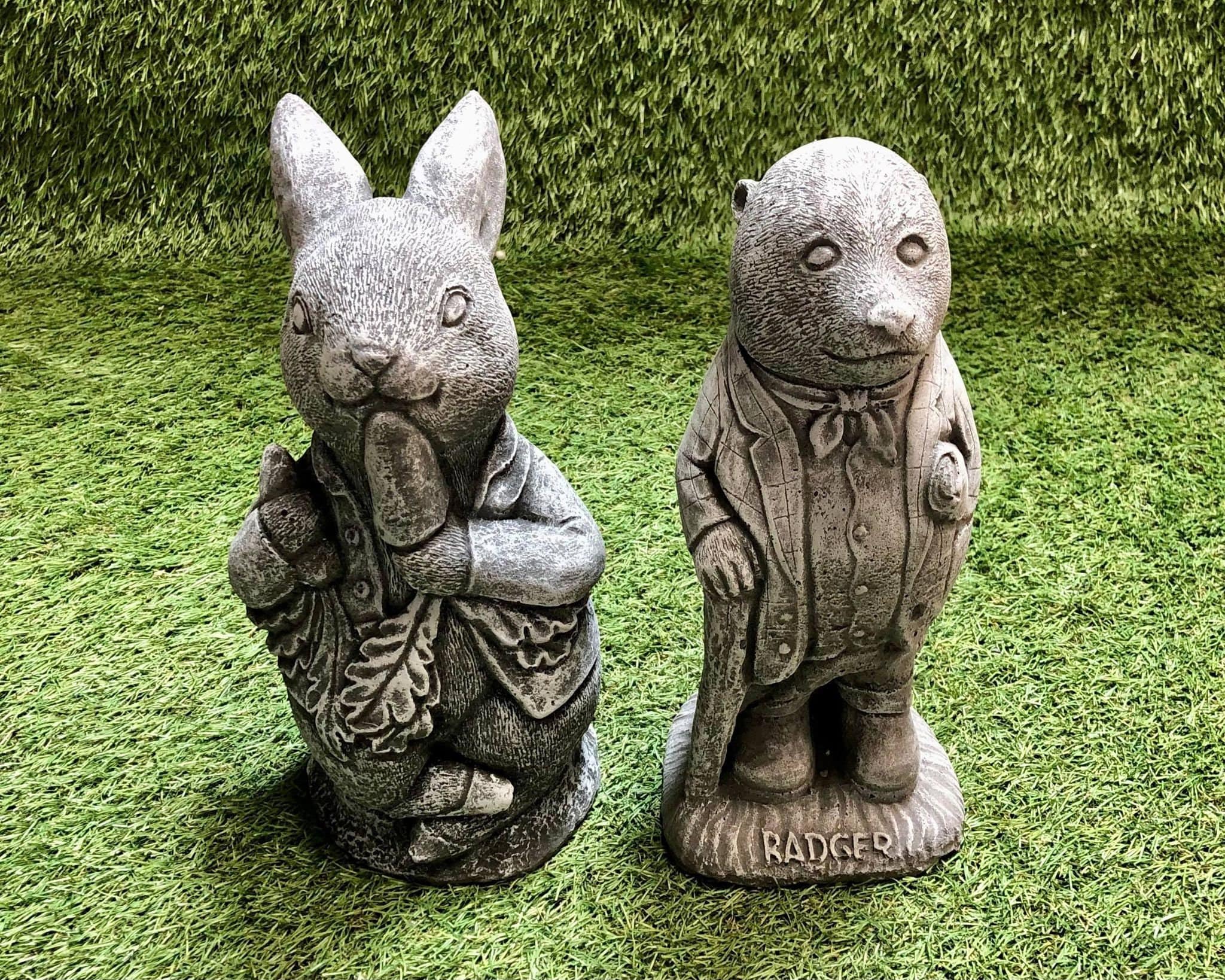 Concrete Beatrix Potter Peter Rabbit and Badger Outdoor Garden