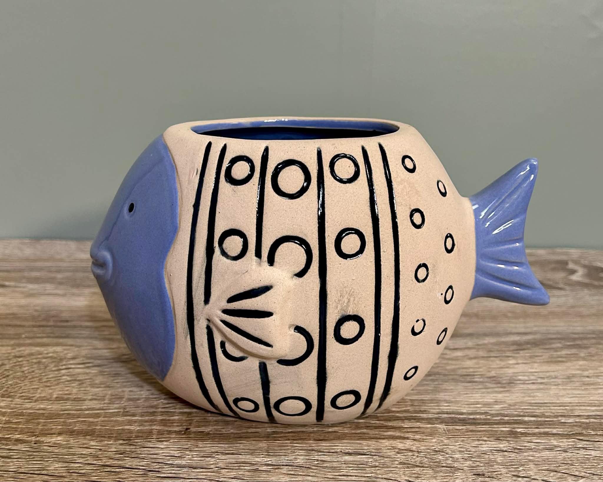Yellow Fish Color Pot Ceramic Blue Fish Indoor Plant Pot Seaside Cosy Home Décor Marine Ocean ...