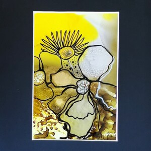 Passepartout NeroGialloImmagine A18x24cm/I9.7 x 14.7 cm Originale Inchiostro Alcolico Decorazione Design Arte Murale Interna per Soggiorno Sala da Pranzo Studio