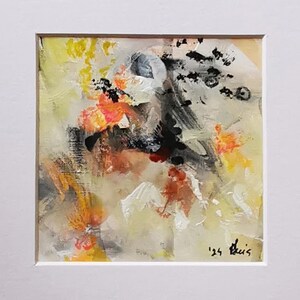 Busy Day Series 1 Passepartout Bianco Arancione Giallo Nero Acrilico Quadro astratto A20x20 cm/I9,5 x 9,5 cm Decorazione da parete originale Quadrato